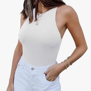 NWT ReoRia High Neck Racerback Sleeveless Bodysuit Tank Top White Size XL